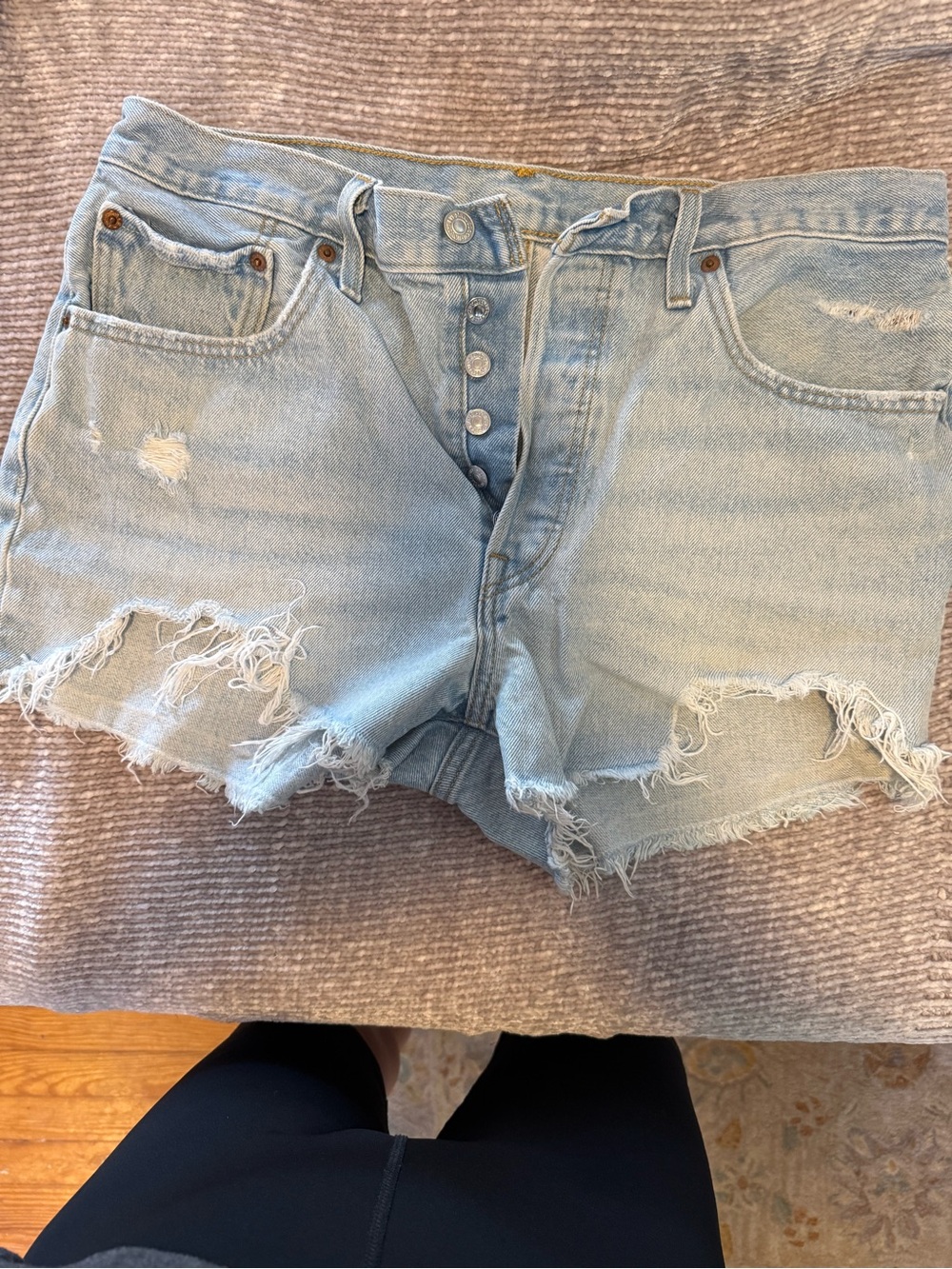 Levi's  501 Light Blue Distressed Button-Fly Denim Shorts
